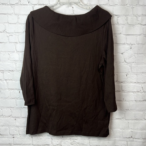 Brown Cotton Shawl Collar Button 3/4 Sleeve Top Size Large - Picture 5 of 5